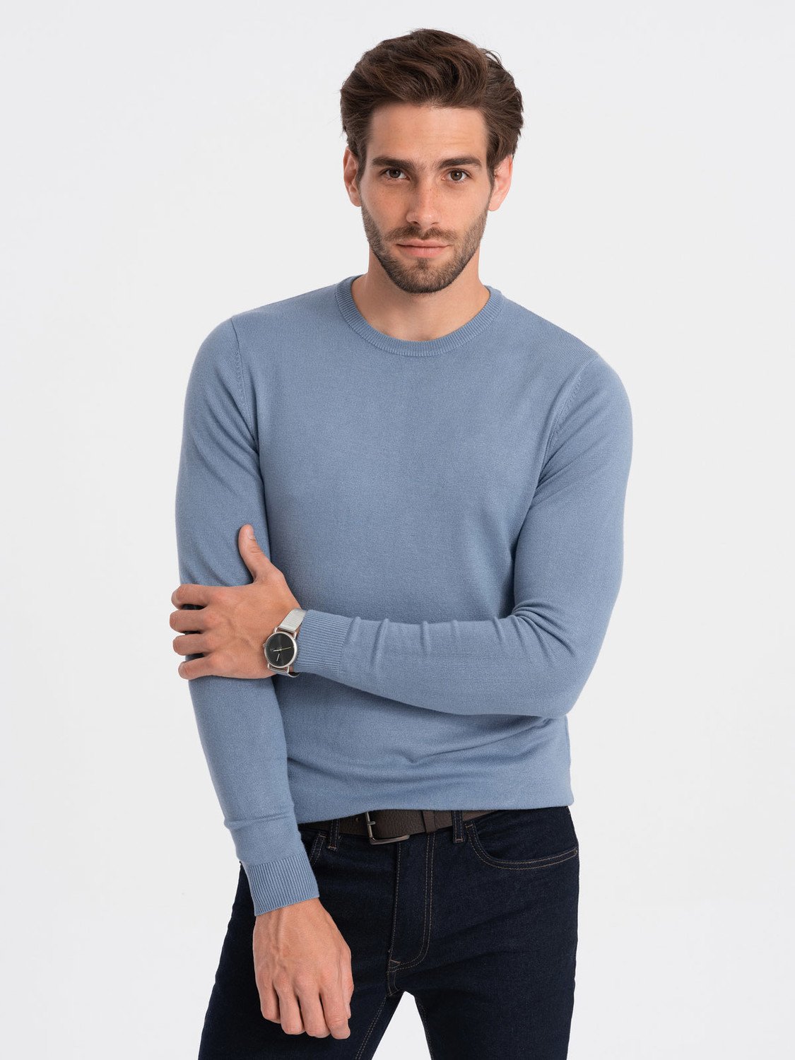 Ombre Classic men's sweater with round neckline - light blue