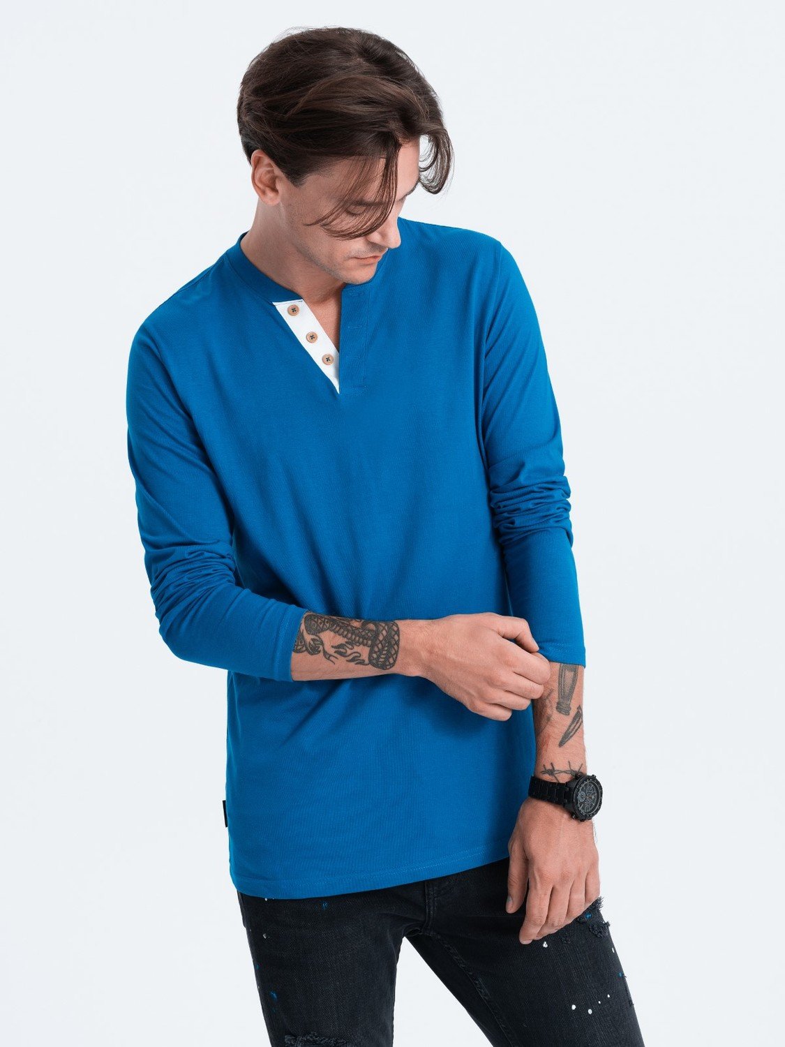 Ombre HENLEY men's neckline longsleeve - blue