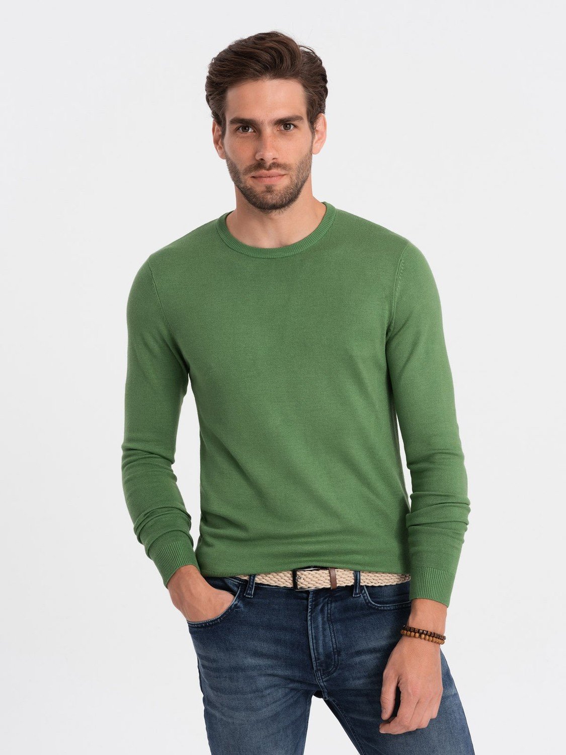 Ombre Classic men's sweater with round neckline - green