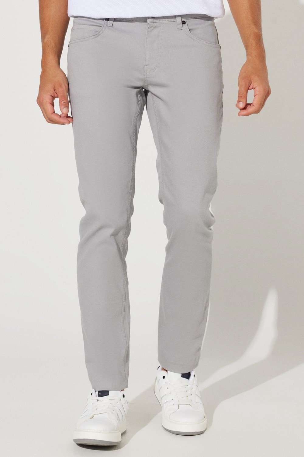 AC&Co / Altınyıldız Classics Men's Gray 360 Degree Stretchy All Directions Slim Fit Slim Fit Diagonal Pattern Trousers.