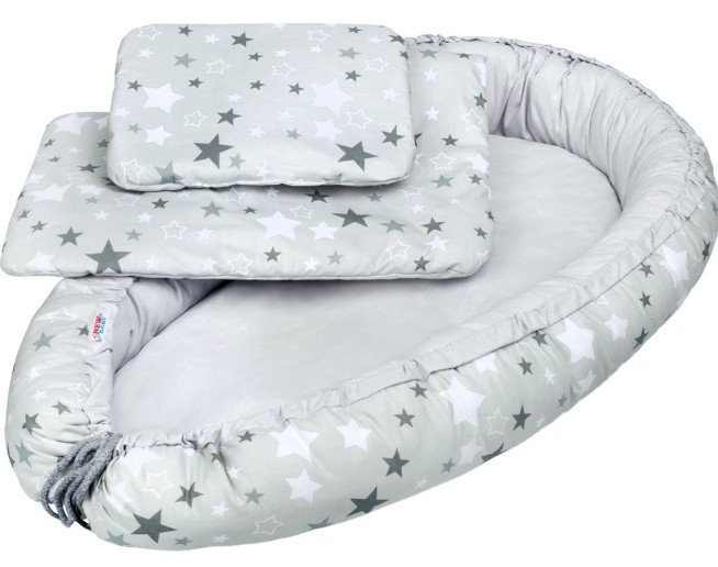 New Baby Luxusní hnízdečko s peřinkami pro miminko bílo-šedé hvězdičky 3 ks