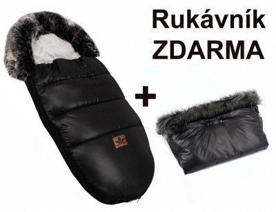 Zimní fusak FLUFFY s kožešinou + rukávník zdarma, Baby Nellys, 50 x 100cm, černý