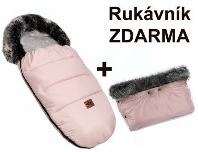 Zimní fusak FLUFFY s kožešinou + rukávník zdarma, Baby Nellys, 50 x 100cm, růžový