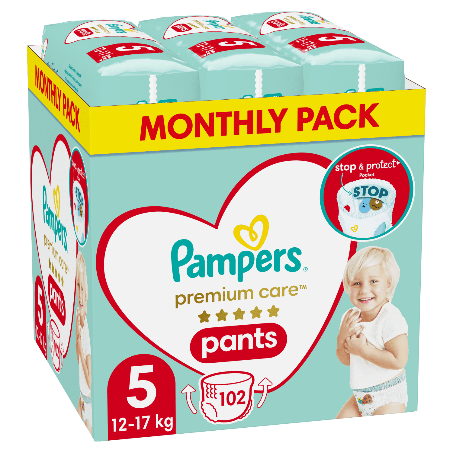 Pampers Premium Care Pants Plenkové kalhotky vel. 5, 12-17 kg, 102 ks