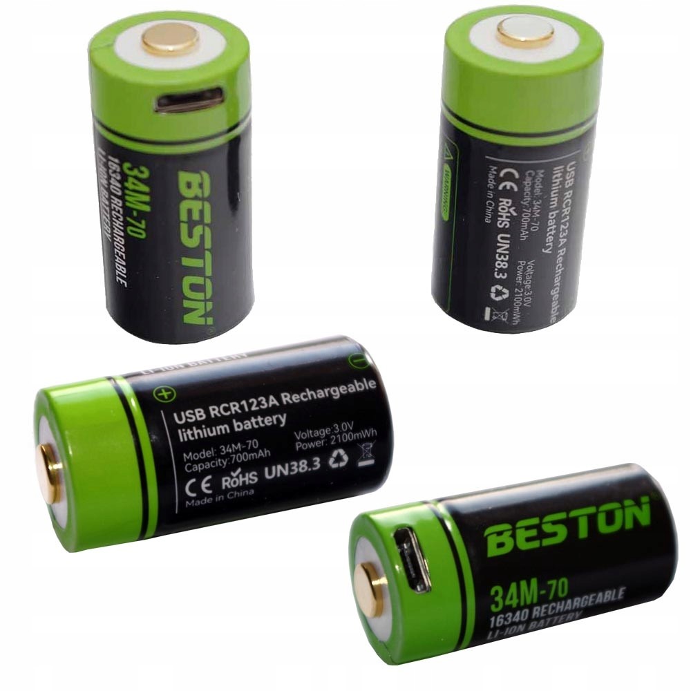 4x baterie CR123a 3.0V 2100 mWh usb Rcr 16340 Lithium