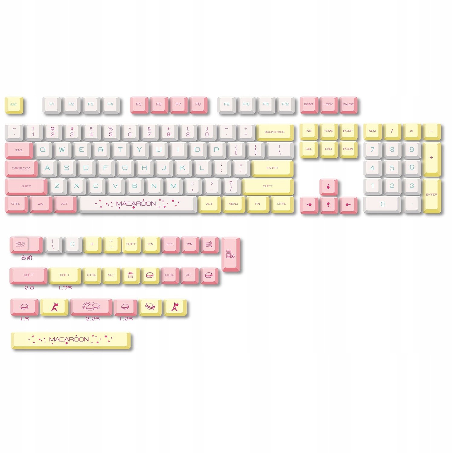 Keycaps Pbt Macaron Klávesy pro mechanickou klávesnici Profily