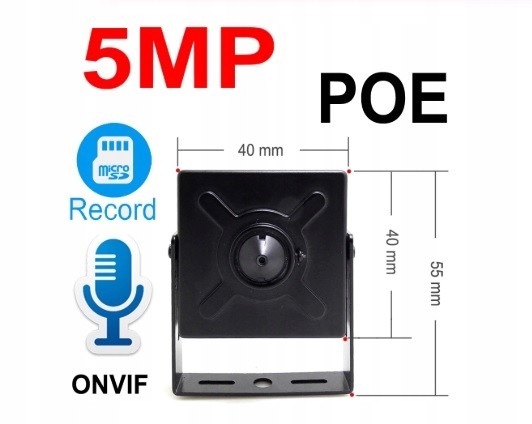 Mini Kamera Ip Pinhole 5MPX Poe Audio zápis na mSD
