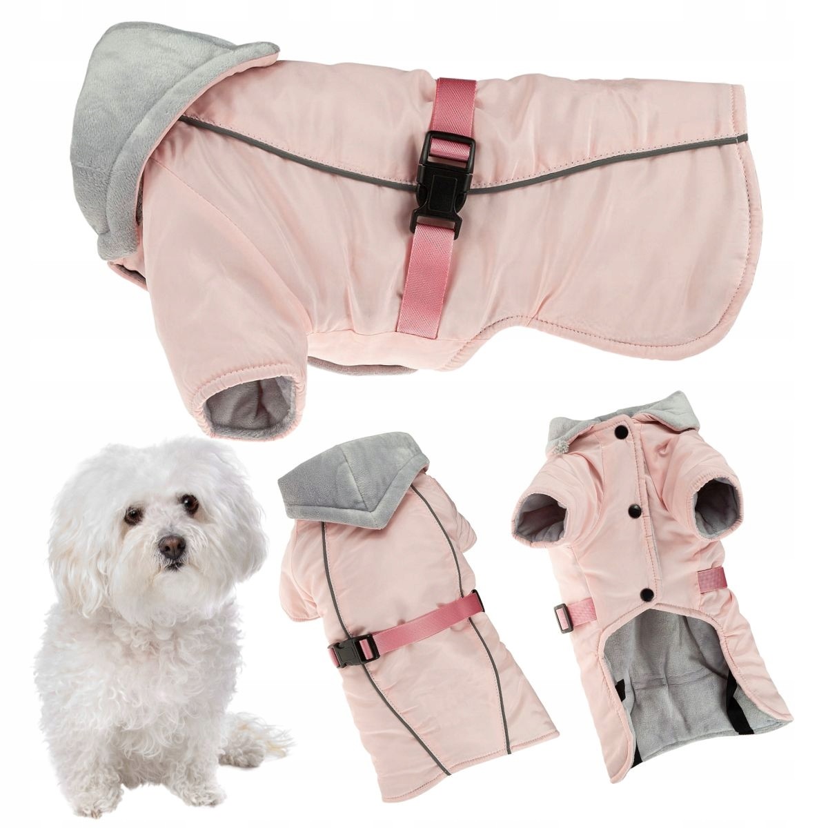 Oblečení pro psa na zimu s Odblaskou zateplené s kapucí bunda M