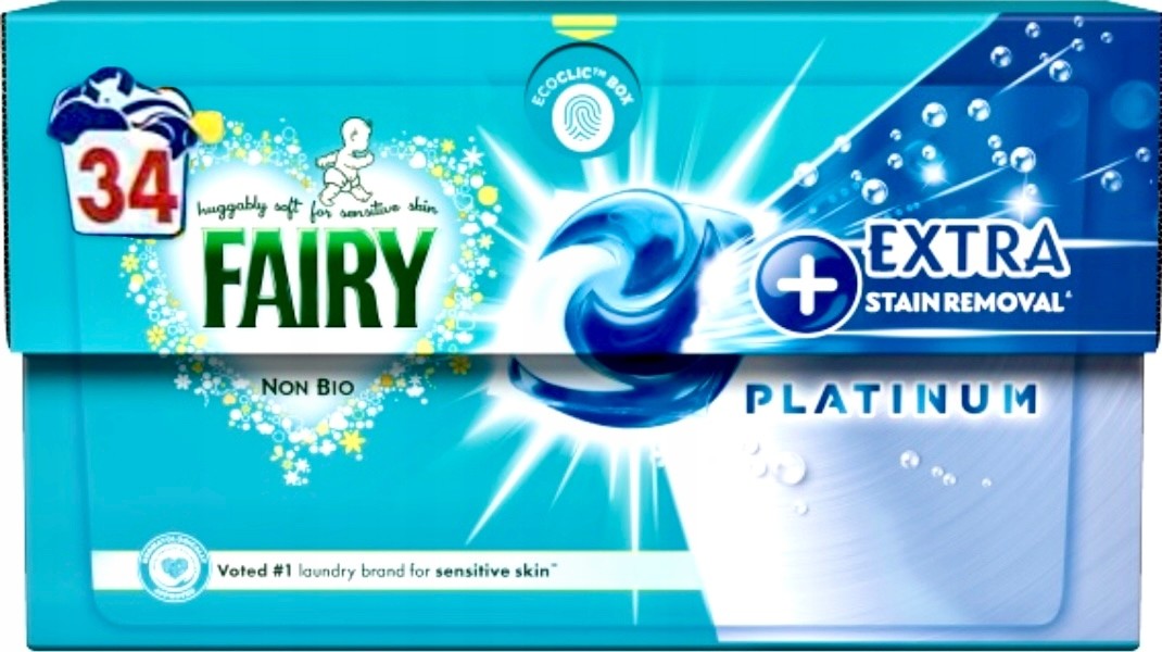 Fairy Platinum Non Bio Extra Stain Removal Kapsle s odstraňovačem skvrn 34 ks