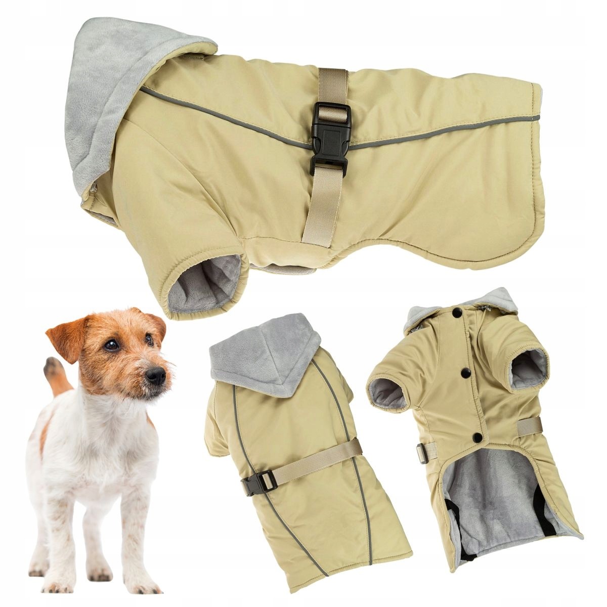 Oblečení pro psa na zimu s Odblaskou zateplené s kapucí bunda L