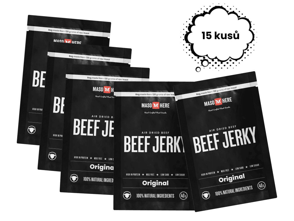 Maso Here - Beef Jerky Originál krabice 15 x 40 g