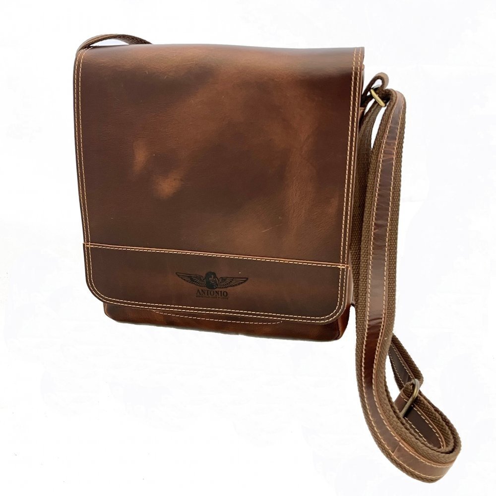 Taška přes rameno kožená Antonio Cockpit - hnědá