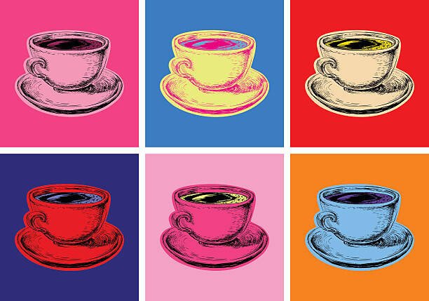 vasya_ Umělecký tisk Set Coffee Mug Vector Illustration Pop Art Style, vasya_, (40 x 26.7 cm)