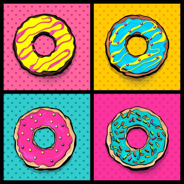 helen_tosh Umělecký tisk Doughnut donut cartoon pop art, helen_tosh, (40 x 40 cm)
