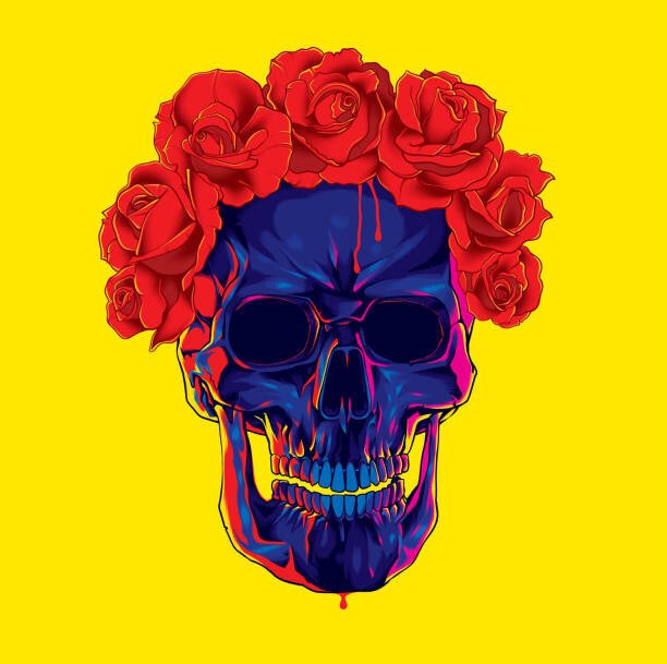 Man_Half-tube Umělecký tisk Skull in roses, Man_Half-tube, (40 x 40 cm)