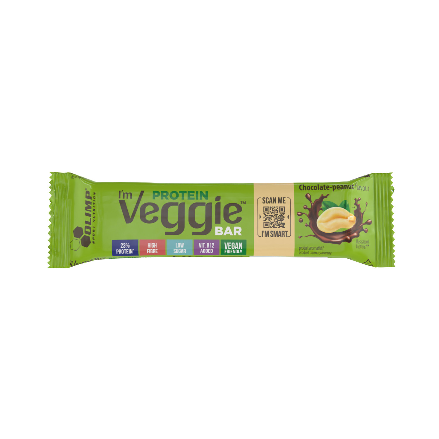 Olimp I'm Veggie Bar 50g, proteinová tyčinka vhodná i pro vegany, Čokoláda - Arašídy
