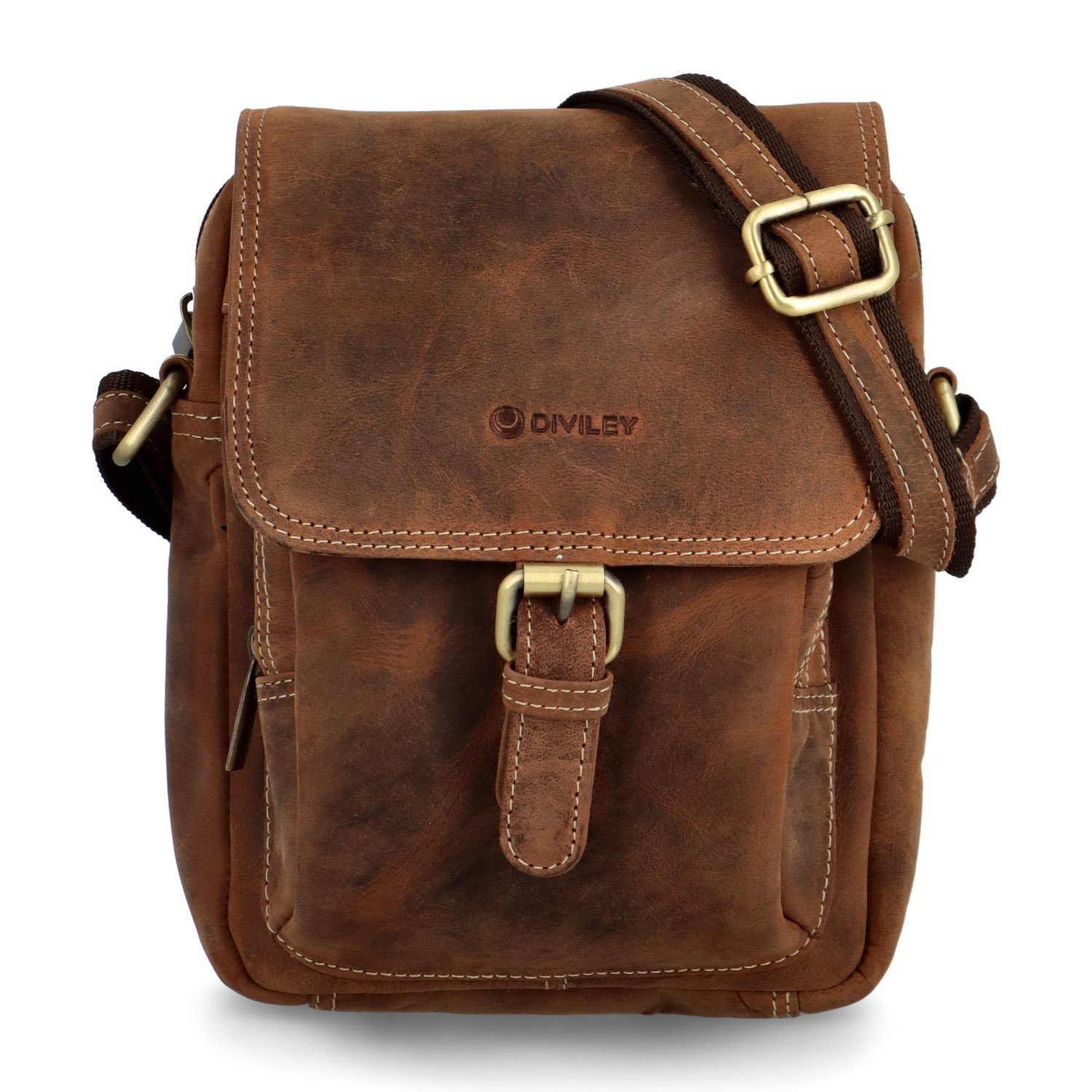 Pánská kožená crossbody/taška hnědá broušená - Diviley Oliver hnědá