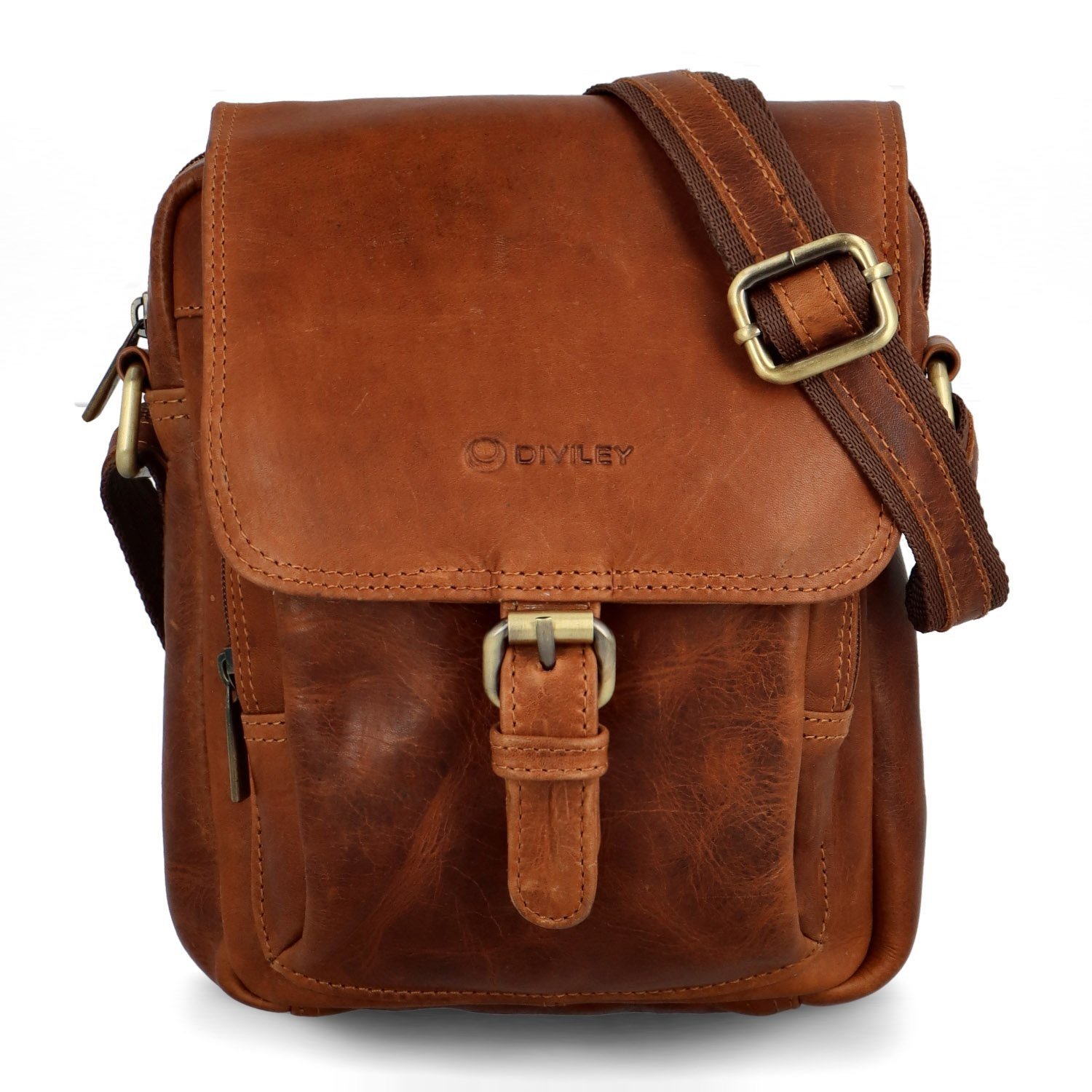 Luxusní pánská kožená crossbody Diviley Dettrio, koňaková