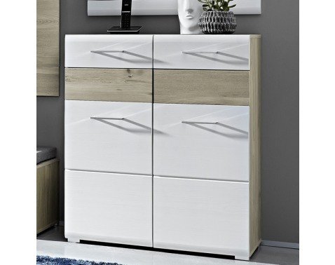 Komoda/botník Funny, dub stříbrný/bílá