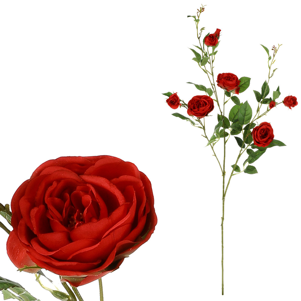 Růže s devíti květy, barva červená, umělá květina - KT7908 RED