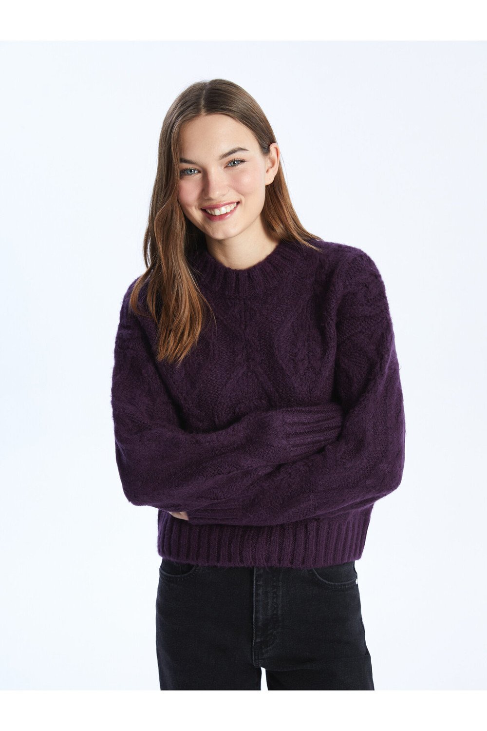 LC Waikiki Crew Neck Self-Patterned Long Sleeve Women's Knitwear Sweater