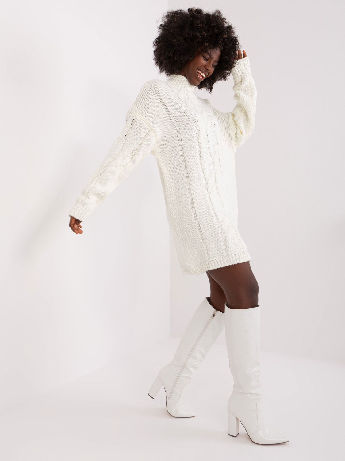 Ecru pletené šaty s příměsí vlny RUE PARIS