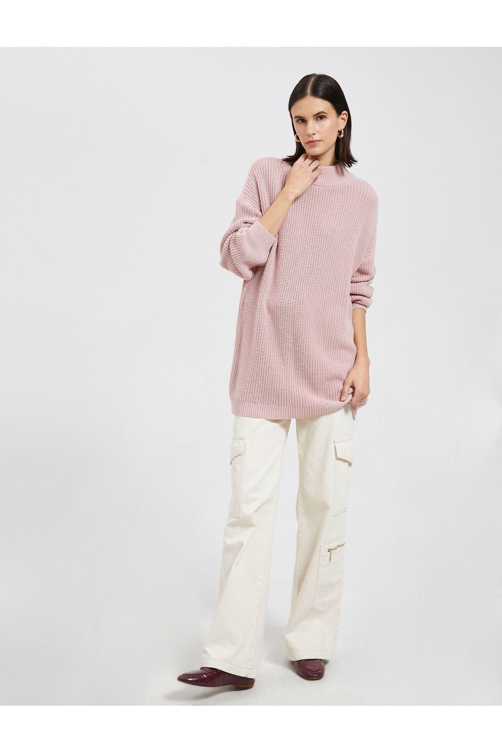 Koton Acrylic Cashmere Textured Oversize Half Turtleneck Sweater