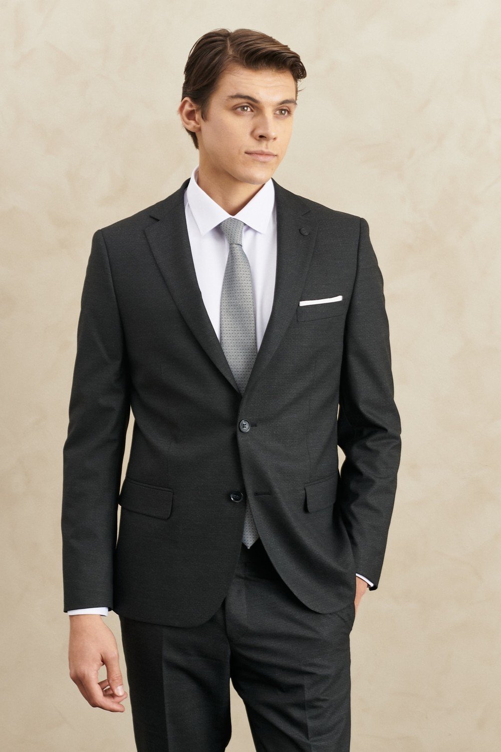 ALTINYILDIZ CLASSICS Men's Anthracite Slim Fit Slim Fit Mono Collar Striped Suit