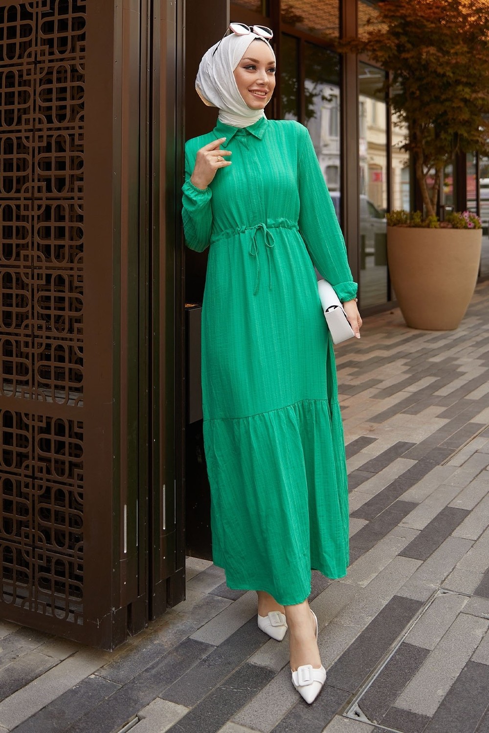 InStyle Aliza Tunnel Dress With Belt - Green