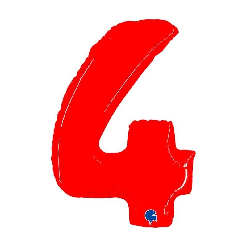 Balónek fóliový číslice 4 červená s bílými odlesky 102 cm