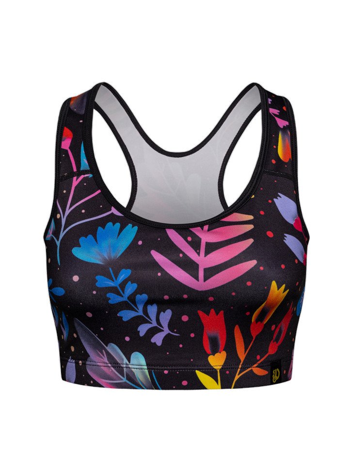 Veselá dámská sportovní podprsenka Dedoles Neónové květy (D-W-AW-GB-C-RP-1098) L