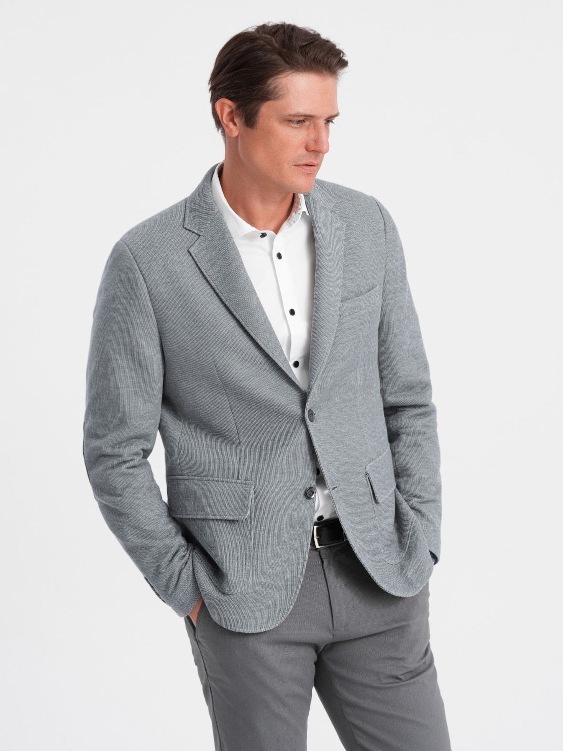 Men's jacket with elbow patches - light grey V1 OM-BLZB V1 OM-BLZB - 0108