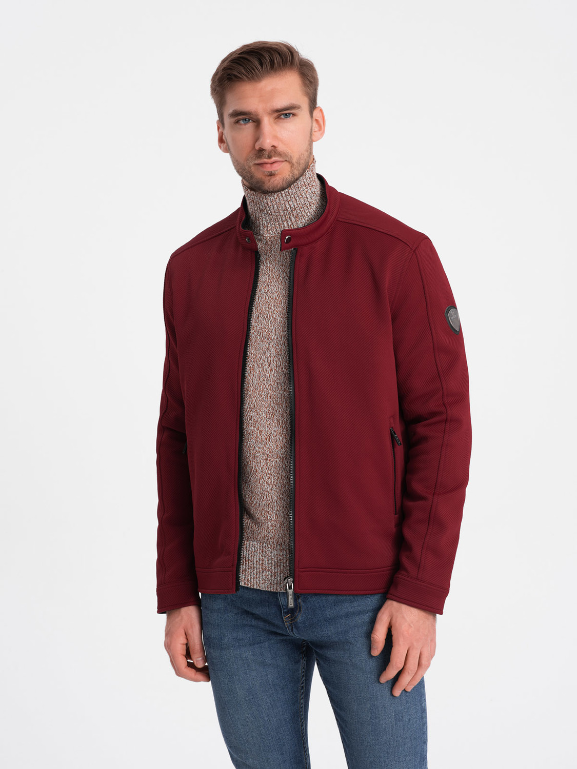 Men's BIKER jacket in structured fabric - maroon V2 OM-JANP V2 OM-JANP - 0138