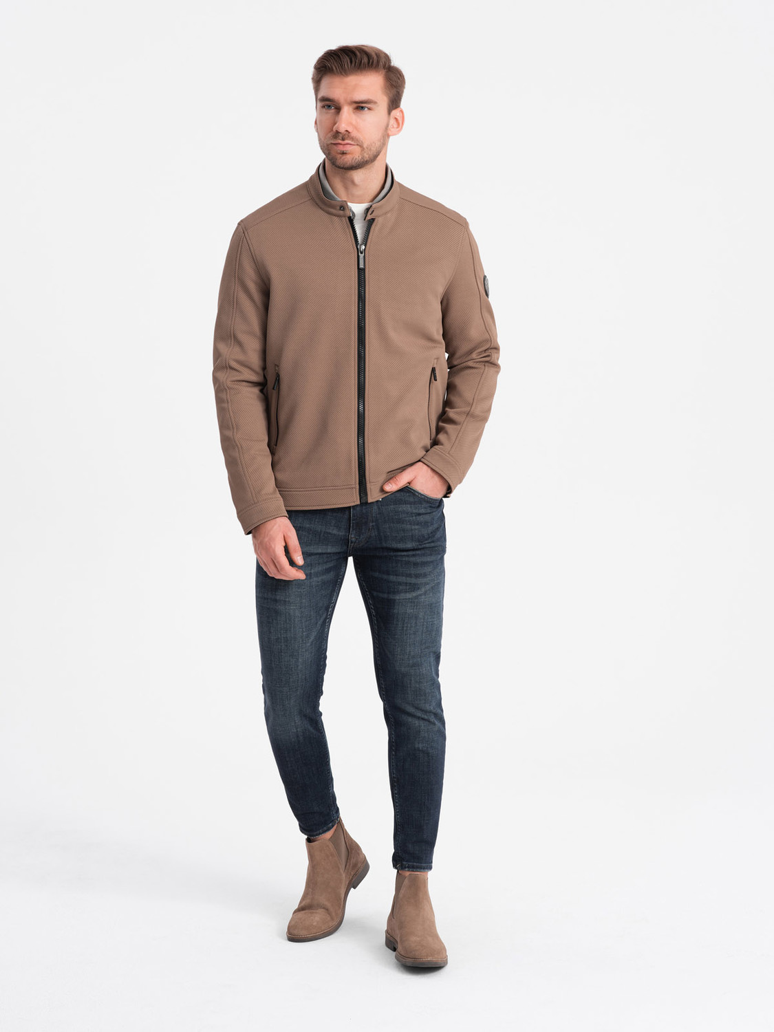 Men's BIKER jacket in structured fabric - light brown V4 OM-JANP V4 OM-JANP - 0138
