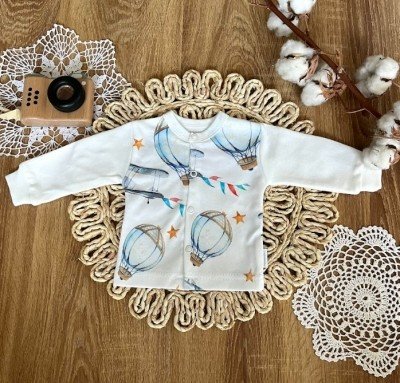 Novorozenecká bavlněná košilka, kabátek, Mamatti, Balón - bílá, vel. 56 (1-2m)