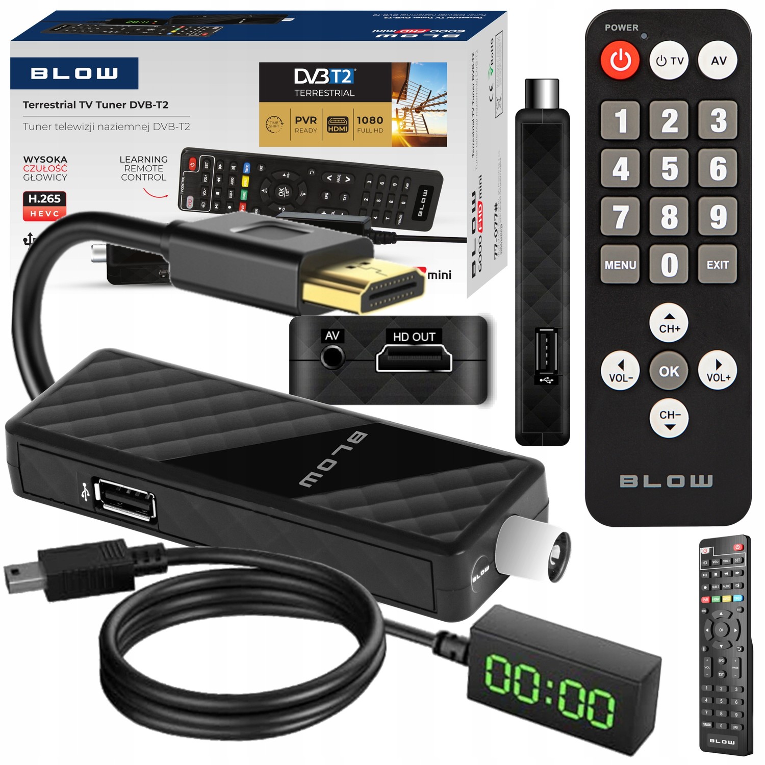 Dekodér Tv Tuner DVB-T2 Hevc H.265 Full Hd Mini Dálkové Ovládání Pro Seniory Set
