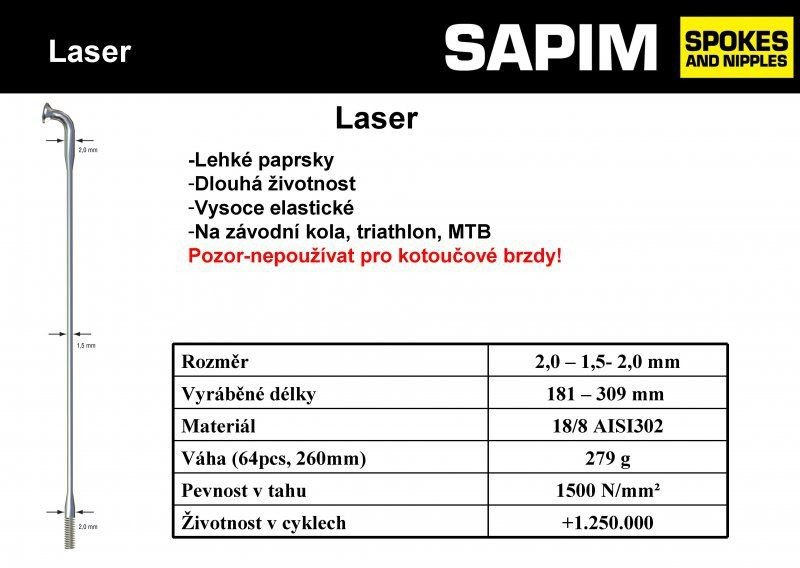 Dráty Sapim Laser, černé Varianta: 254 mm