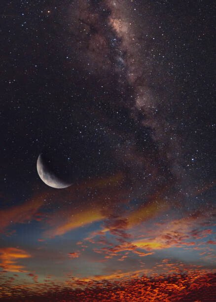 Maizal Chaniago Umělecká fotografie night sky with  moon and stars, Maizal Chaniago, (30 x 40 cm)