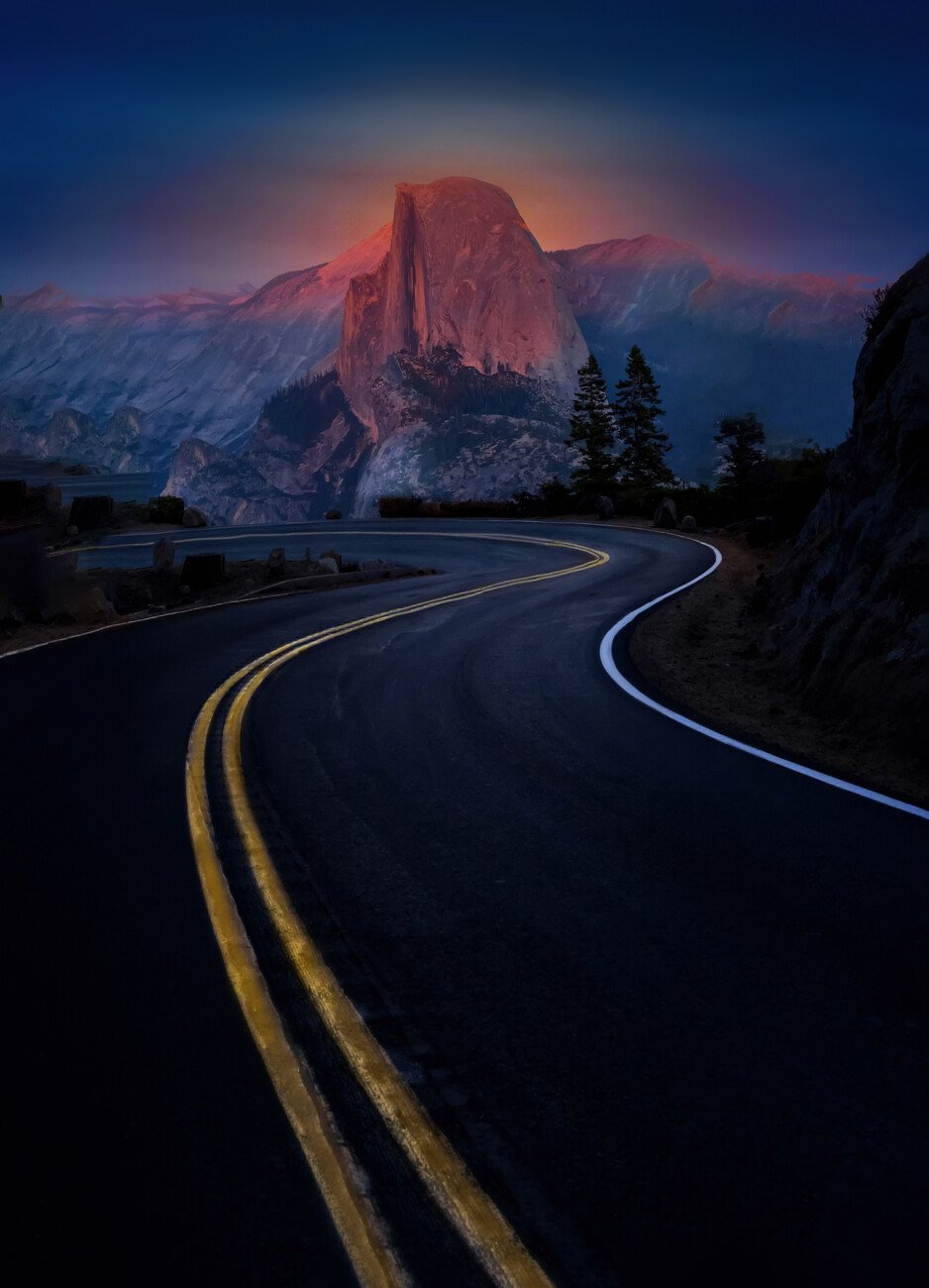 Jiahong Zeng Umělecká fotografie Sunset Half Dome Yosemite, Jiahong Zeng, (30 x 40 cm)