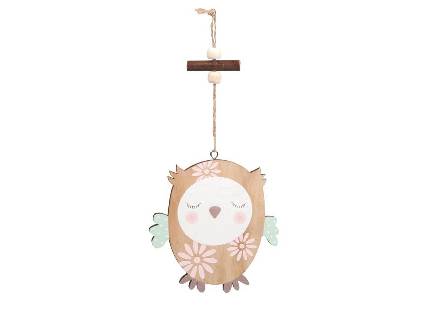 MFP 2221731 Záves dřevo sova 10cm natur zavřené oči