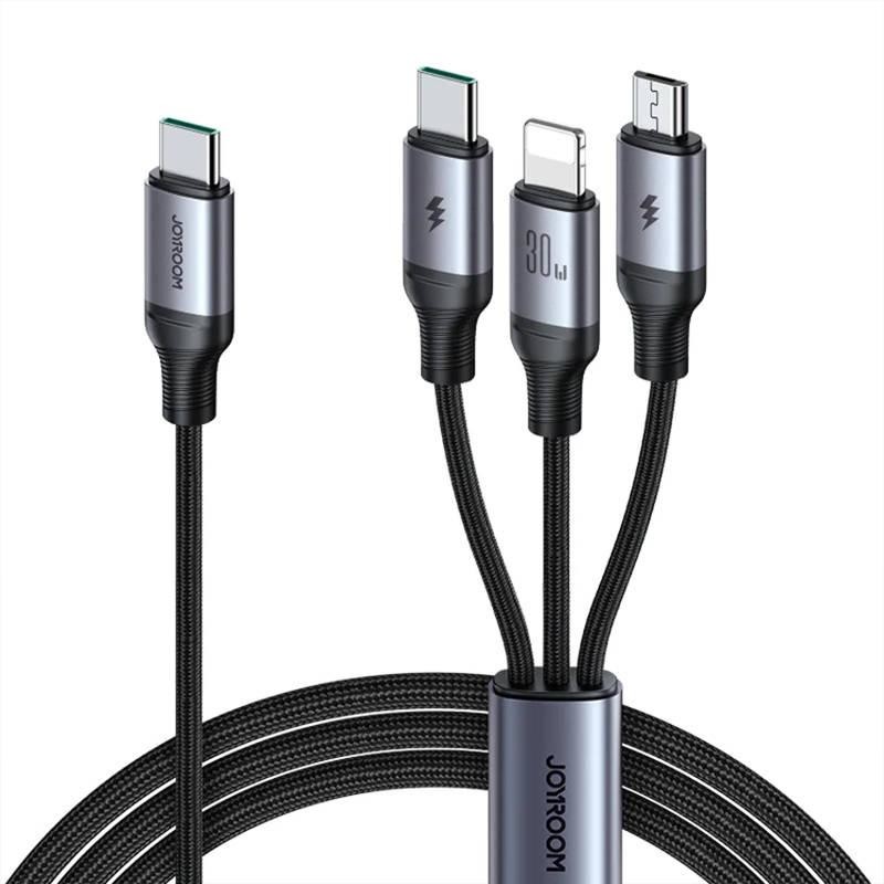 Kabel Speedy USB Joyroom SA21-1T3, 3 w 1/ 30W/ Kabel 1,2m (czarny)