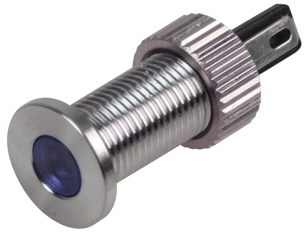 Rjs Electronics Rjs01-8I-170P-B-Bs-12V-67J Led Indicator, 8Mm Flat Blu 12V Br/steel