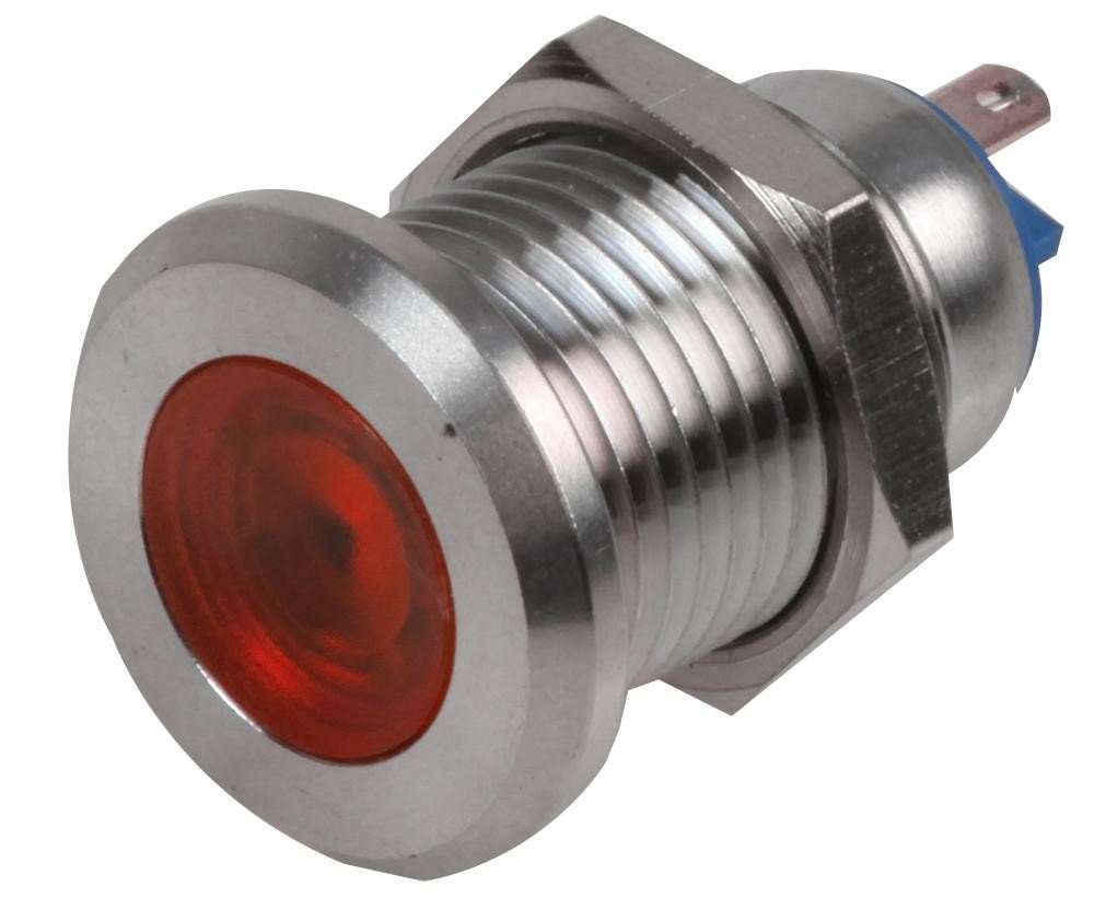 Rjs Electronics Rjs01-16I-170P-R-Bs-12V-67J Led Indicator, 16Mm Flat Red 12V Br/st