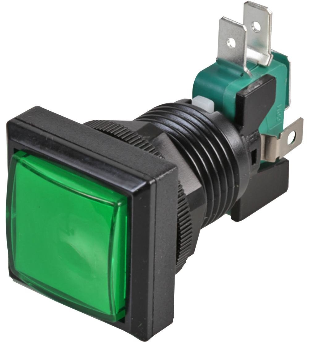 Rjs Electronics Rjs-Gme6-G-12V-D Switch, Illum, Mom, 12V, 24.4Mm, Sq, Grn