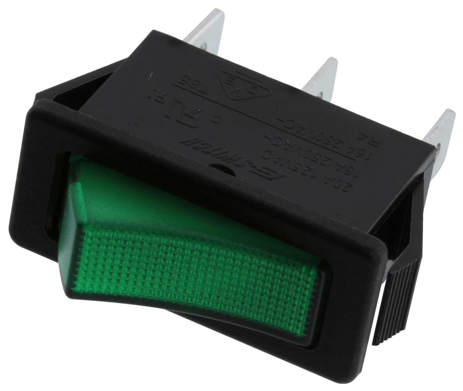 E-Switch R4Jblkgilef1 Rocker Switch, Spst, 20A, 125Vac, Green