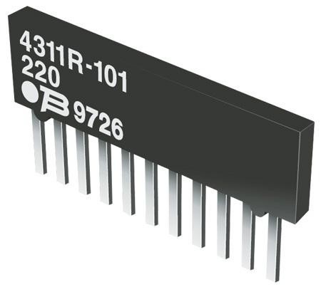 Bourns 4308R-102-104Lf. Resistor Network, Isolated, 4 Resistor, 100 Kohm, 2%, Sip