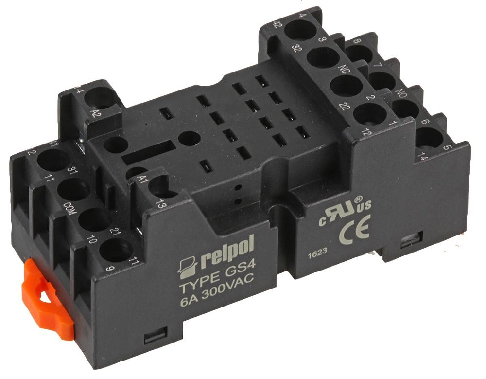 Relpol Gs4-Black 14-Pin Industrial Relay Base, Black