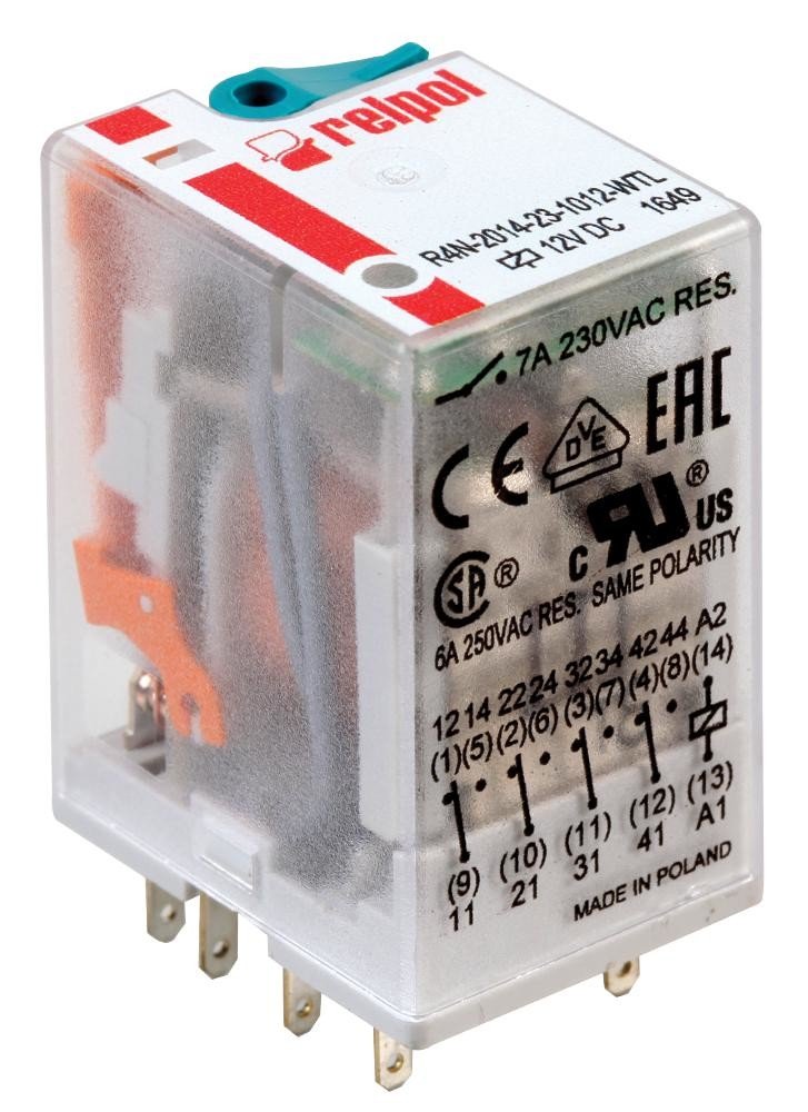 Relpol R4N-2014-23-1024-Wtl 14-Pin Industrial Relay, 7A, 4Pco, 24Vdc