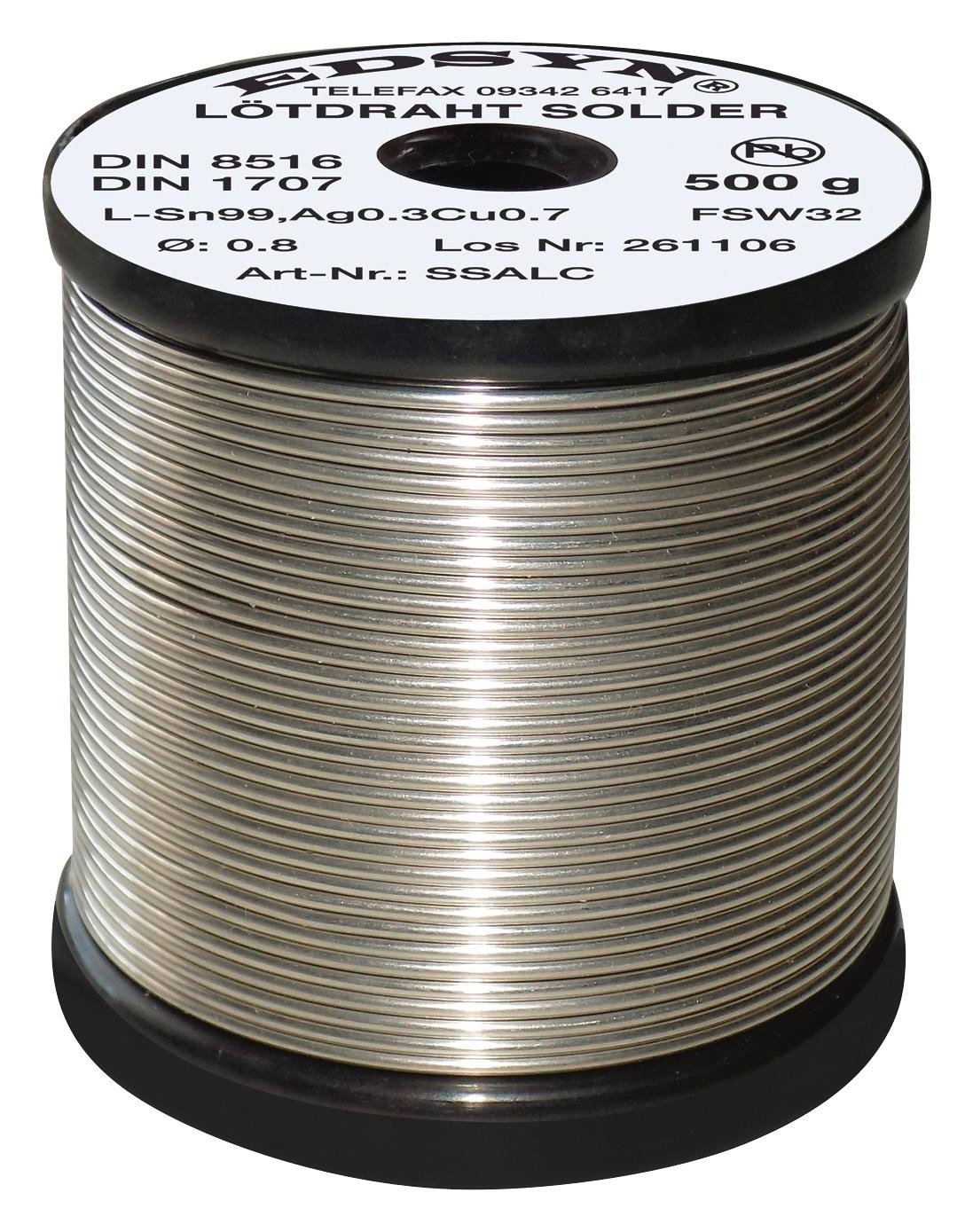 Edsyn Ssalc5250-3 Solder Wire, Sn/ag/cu, 0.5Mm, 250G