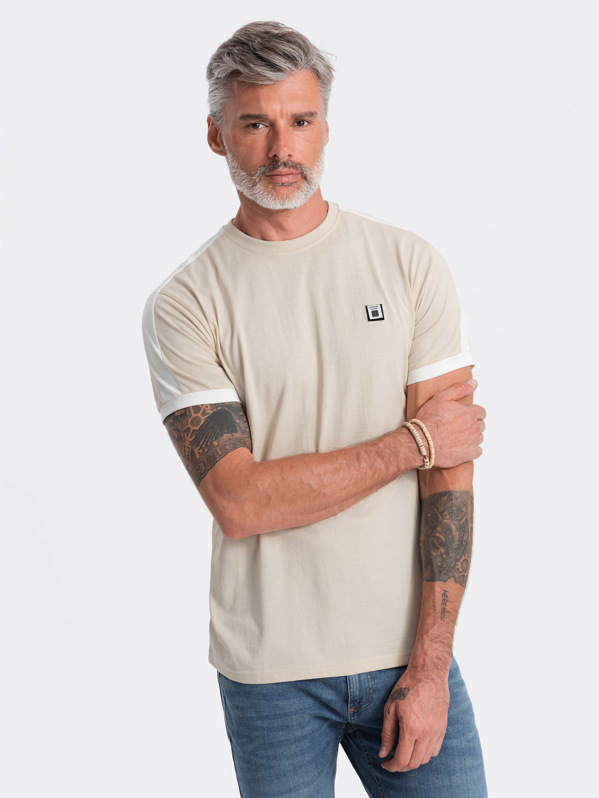 Men's cotton t-shirt with contrasting inserts V7 S1632